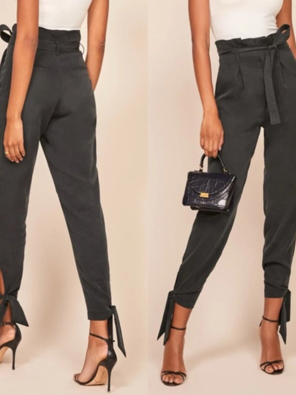 REFORMATION Avalon Vintage Alack Ankle Tie Paperboy High Waisted Trouser Pants 8